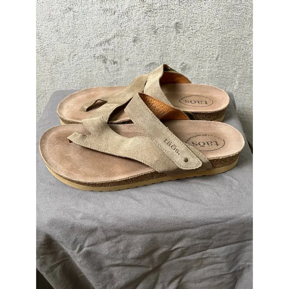 Taos Lola Comfort Sandals Women's 11 Taupe Suede Orthopedic Support Footbed